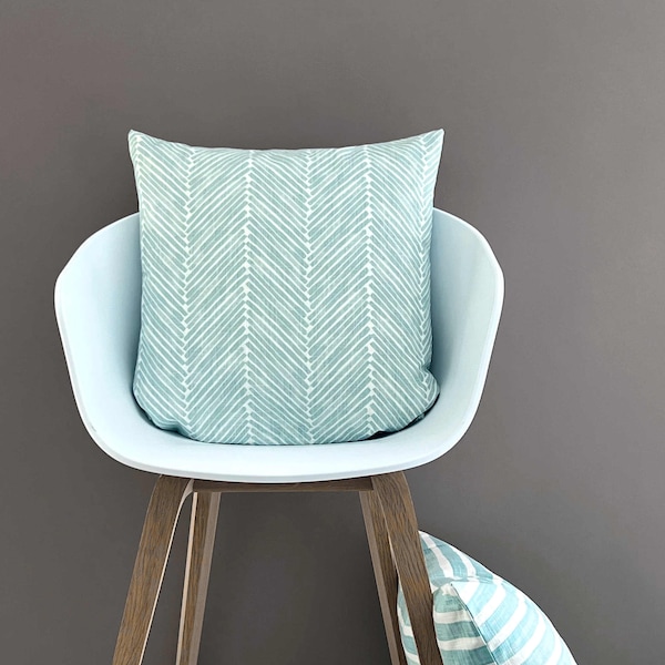 1 housse de coussin GRIFF turquoise pâle turquoise blanc chevrons scandinave graphique lin structure housse de coussin coussin coussin décoratif coussin canapé