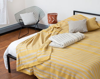 1 light cotton blanket RIVA yellow gray striped Fussenegger throw living room bedroom terrace bedspread cotton 210x220