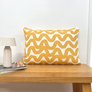 1 cushion cover WAVES golden yellow white Scandinavian waves stripes country house style graphic terrace cushion cover cushion sofa cushion decorative cushion