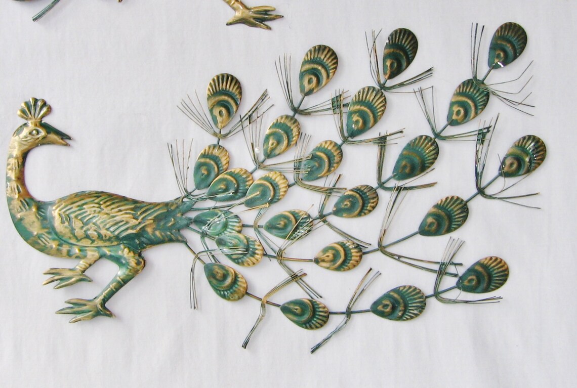 Mid Century Modern Peacock Wall Art Metal Peacock Pair Mid Etsy