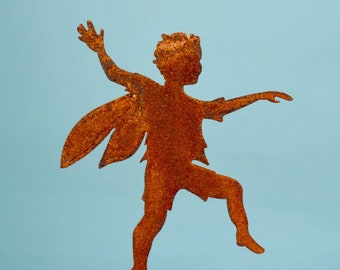 Skipping Boy Fairy | Fairy Garden | Peter Pan | Pixie Art | Fence Decor | Metal Garden Art | Fairy Garden Ornament | Rusty F801
