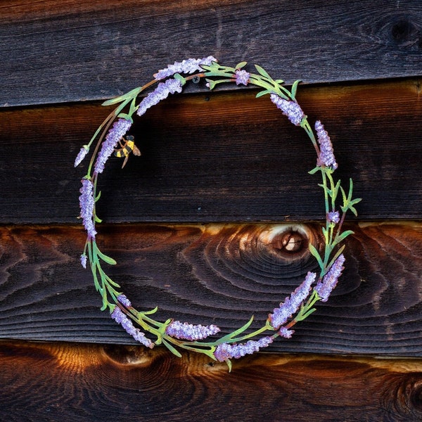 Lavender & Bee Wreath | Rusted Metal Yard Art | Garden Gifts | Metal Garden Art | Garden Bed Decor | Garden Wreath