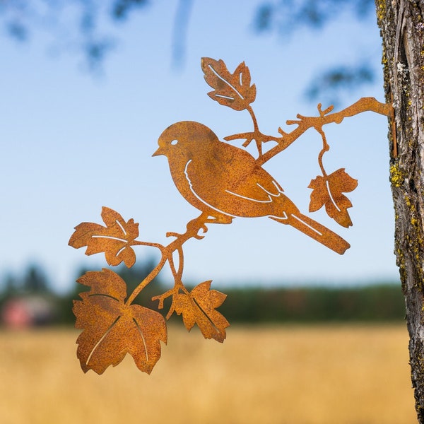 Blue Bird on Maple Branch | M416 Garden Art | Yard Art | Garden Gift | Metal Silhouette | Zen Garden