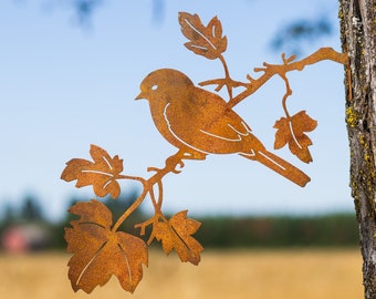 Blue Bird on Maple Branch | M416 Garden Art | Yard Art | Garden Gift | Metal Silhouette | Zen Garden