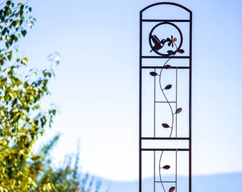 Large Hummingbird Garden Trellis | Rusted Yard Art | Garden Gifts | |  Hummingbird Silhouette |  Rusted Bird |  Unique Garden Art