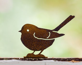 Décoration de jardin en métal avec gros bébé mésange | Silhouette bébé oiseau | Art de jardin en métal rouillé | Cadeaux jardin | B700