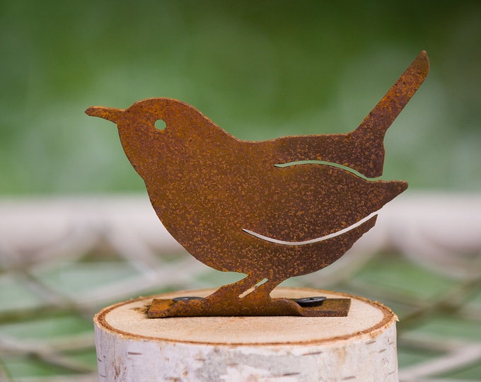 Featured listing image: Metal Carolina Wren Garden Art | Wren Bird Silhouette | Rusted Metal Yard Art | Garden Gifts | B701