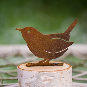 Metal Carolina Wren Garden Art | Wren Bird Silhouette | Rusted Metal Yard Art | Garden Gifts | B701