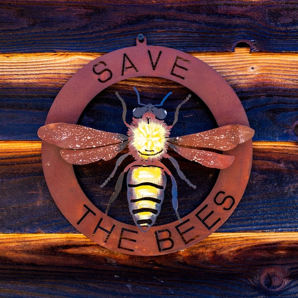 Save The Bees Wall Art | Rusted Metal Yard Art | Garden Gifts | Metal Garden Art | Garden Bed Decor | Bee Art | Home Decor