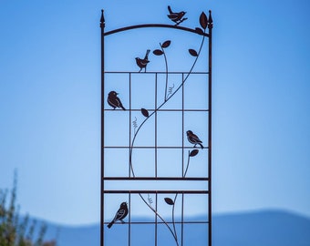 Large, Decorative Metal Bird Garden Trellis | Rusted Yard Art | Garden Gifts | TR304