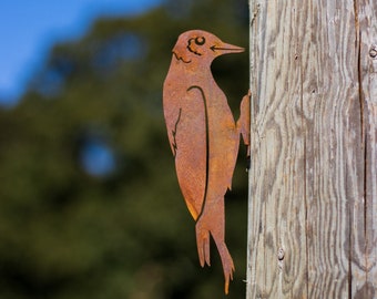 Metal Woodpecker Garden Art | Woodpecker Bird Silhouette | Rusted Metal Yard Art | Garden Gifts | B724