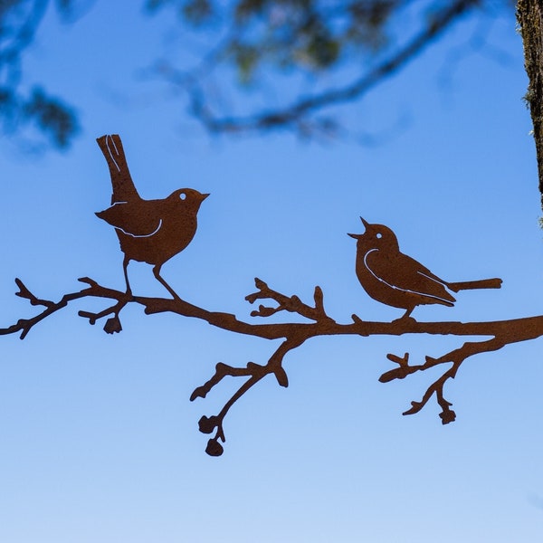 Rusted Metal Art Metal Birds on a Tree | Metal Bird Wall Art | Metal Bird Art Outdoor Metal Bird Yard Decor Rustic Yard Art Rusty Birds M413