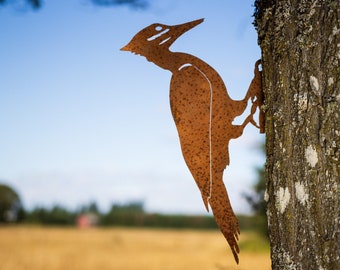 Metal Pileated Woodpecker Garden Art | Woodpecker Silhouette | Rusted Metal Yard Art | Garden Gifts | B732