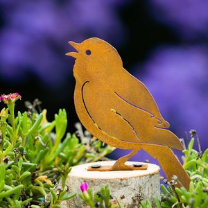 Metal Painted Bunting Garden Art | Metal Bird Silhouette | Rusted Metal Yard Art | Garden Gifts | B714