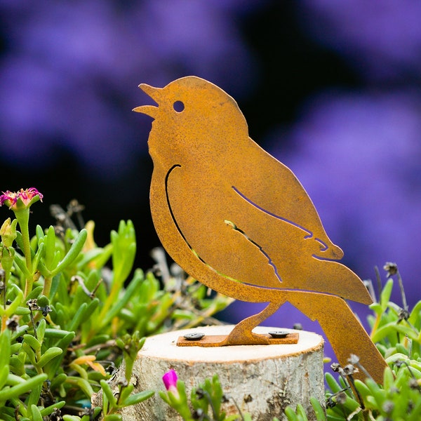 Metal Painted Bunting Garden Art | Metal Bird Silhouette | Rusted Metal Yard Art | Garden Gifts | B714