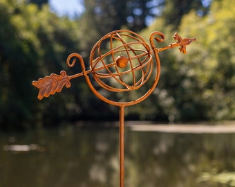 Armillary Stake | Rusted Metal Yard Art | Garden Gifts | Metal Garden Art | Garden Bed Decor | Globe Art | Garden Decor