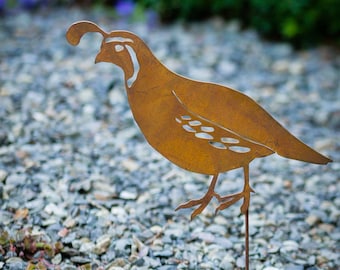 Metal Quail Garden Stake | Quail Bird Silhouette | Southwest Home Decor | Rusted Metal Yard Art | Garden Gifts | S902