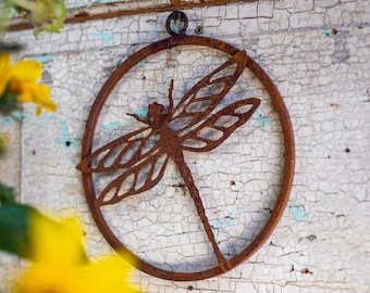 Dragonfly 9" Ring  Rusted Metal Yard Art | Garden Gifts | Metal Garden Art | Garden Bed Decor | Raven Gift | Garden Decor | Insect Art