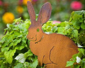 Metal Mama Bunny Garden Stake | Rabbit Silhouette | Rusted Metal Yard Art | Garden Gifts | Metal Garden Art | Garden Bed Decor |