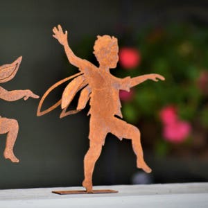 Skipping Boy Fairy Fairy Garden Peter Pan Pixie Art Fence Decor Metal Garden Art Fairy Garden Ornament Rusty F801 image 2