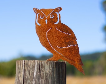 Metal Screech Owl Garden Art | Owl Silhouette | Rusted Metal Yard Art | Garden Gifts | B727