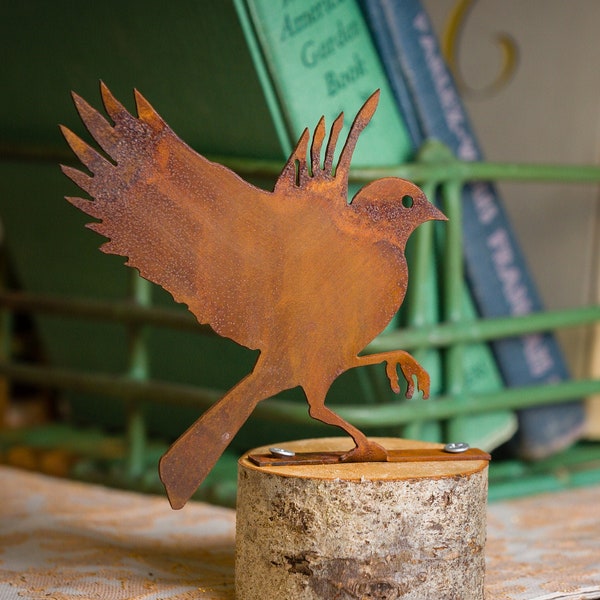 Metal Flying Bluebird Garden Art | Flying Bird Silhouette | Rusted Metal Yard Art | Garden Gifts | B713