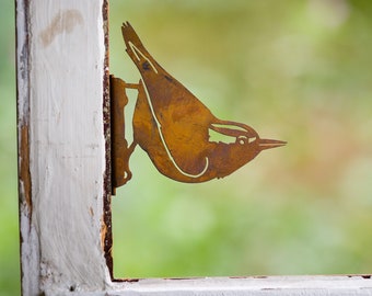 Metal Nuthatch Garden Art | Nuthatch Bird Silhouette | Rusted Metal Yard Art | Garden Gifts | B739