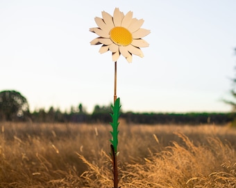 Pieu marguerite | Art de jardin en métal rouillé | Cadeaux jardin | Art de jardin en métal | Décoration de lit de jardin | Art d'oiseau | Décoration de jardin | Pieu de jardin