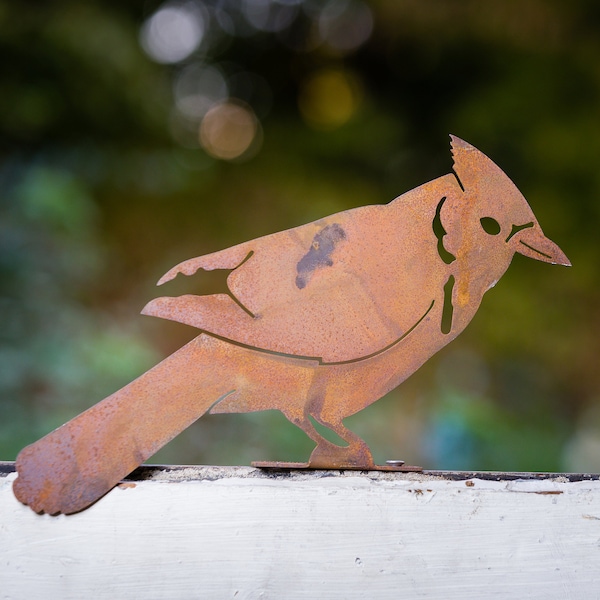 Metal Blue Jay Garden Art | Bird Silhouette | Rusted Metal Yard Art | Garden Gifts | B720