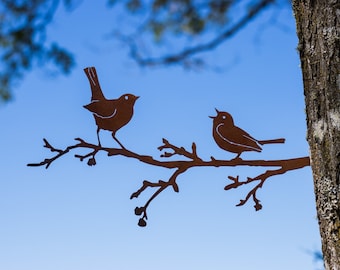 Rusted Metal Art Metal Birds on a Tree | Metal Bird Wall Art | Metal Bird Art Outdoor Metal Bird Yard Decor Rustic Yard Art Rusty Birds M413