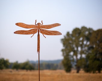 Amberwing Dragonfly Stake | Rusted Metal Yard Art | Garden Gifts | Metal Garden Art | Garden Bed Decor | Boat Art | Garden Decor