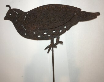 EXTRA RUSTY Quail - Large | Metal Garden Stake | Wild Bird Art | Metal Bird Art | Metal Bird Stake | Rusty Metal Quail Art | S903CC