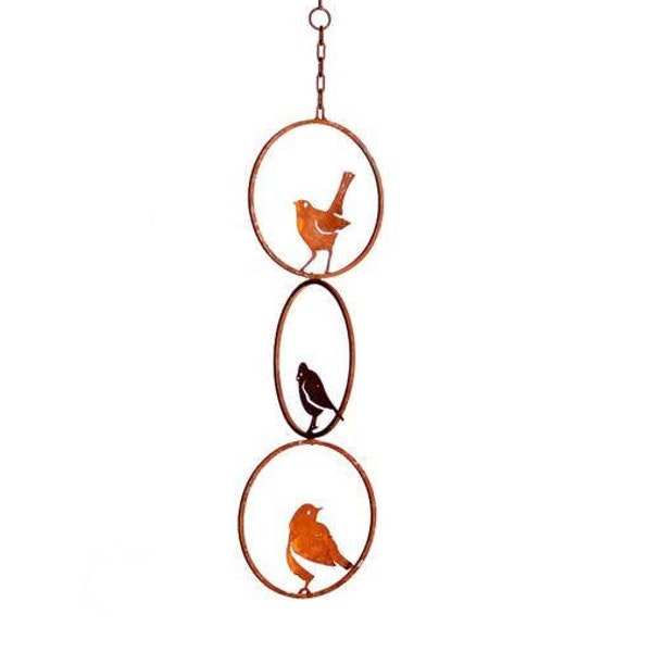 Triple Bird Ring Mobile | Wild Bird Art | Metal Mobile Hanging | Bird Lovers Gift | Porch Hanger | Garden Gift | Metal Bird Decor | M302