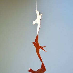 Twirling Swallows Metal Mobile | Metal Songbird Art | Bird Lovers Gift | Wild Bird Art | Metal Porch Art | Kinetic Art Mobile | M301