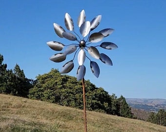 Petal Power Spinner | Rusted Metal Yard Art | Garden Gifts | Metal Garden Art | Garden Bed Decor | Wind Spinner