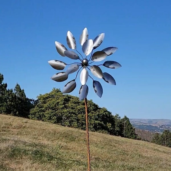 Petal Power Spinner | Rusted Metal Yard Art | Garden Gifts | Metal Garden Art | Garden Bed Decor | Wind Spinner