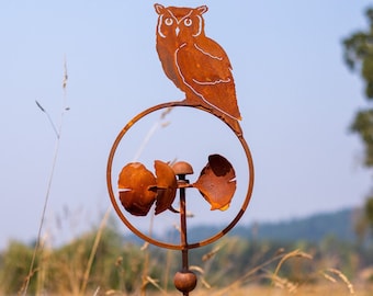 Owl Perched On Ginkgo Leaf Spinner Stake