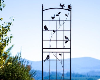 Large, Decorative Metal Bird Garden Trellis | Rusted Yard Art | Garden Gifts | TR304