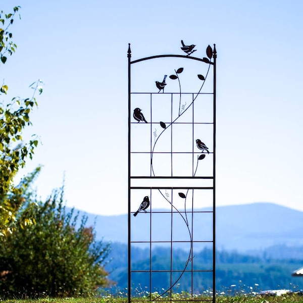 Large, Decorative Metal Bird Garden Trellis | Rusted Yard Art | Garden Gifts | TR304