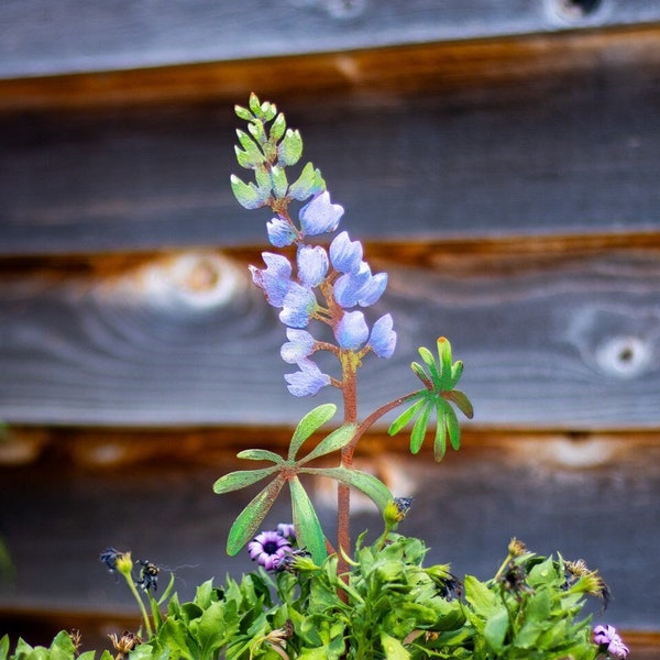 Hand-Painted Lupine Flower Garden Stake  | Rusted Metal Yard Art | Garden Gifts | Metal Garden Art | Garden Bed Decor