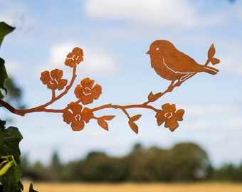 Chickadee Metal Art | Rusty Birds Fence Decor | metal yard art/outdoor metal art metal silhouette fence decoration garden fence toppers M410