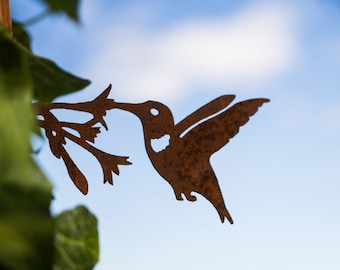 Hummingbird with Flower |  Hummingbird Silhouette |  Rusted Bird |  Unique Garden Art | Great Gift | Realistic Nature | Handmade