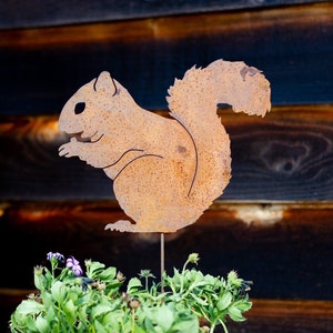 Large Metal Nibbling Squirrel Garden Stake | Squirrel Silhouette | Rusted Metal Yard Art | Garden Gifts | P428