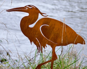 Great Blue Heron Garden Stake | Wild Bird Art | Heron Art | Metal Bird Gift for Men | Metal Wildlife Art | Bird of Prey Art | Rusty | OS652