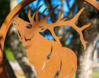 Bugling Elk Ring | Rusted Metal Yard Art | Garden Gifts | Metal Garden Art | Garden Bed Decor | Elk Art | Garden Decor | Garden Ring