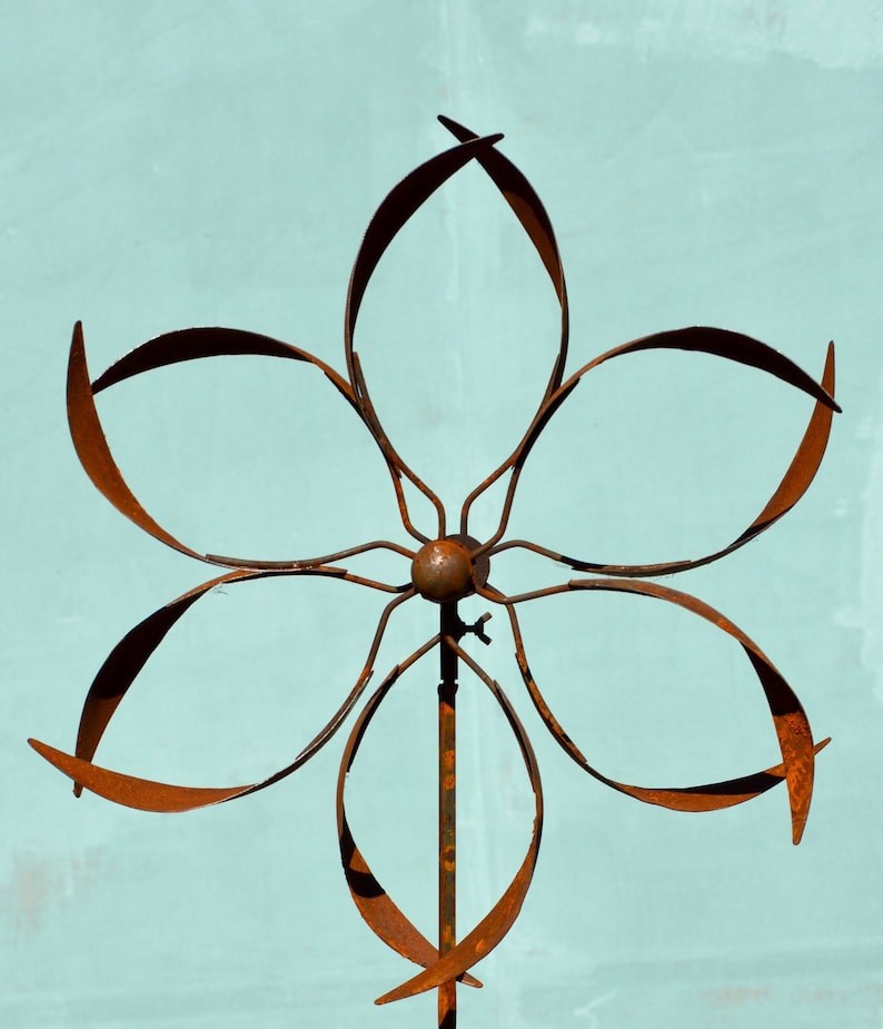 Medium Whirligig Spinner Rusted Metal Yard Art Garden Gifts Metal Garden Art Garden Bed Decor Wind Spinner image 4