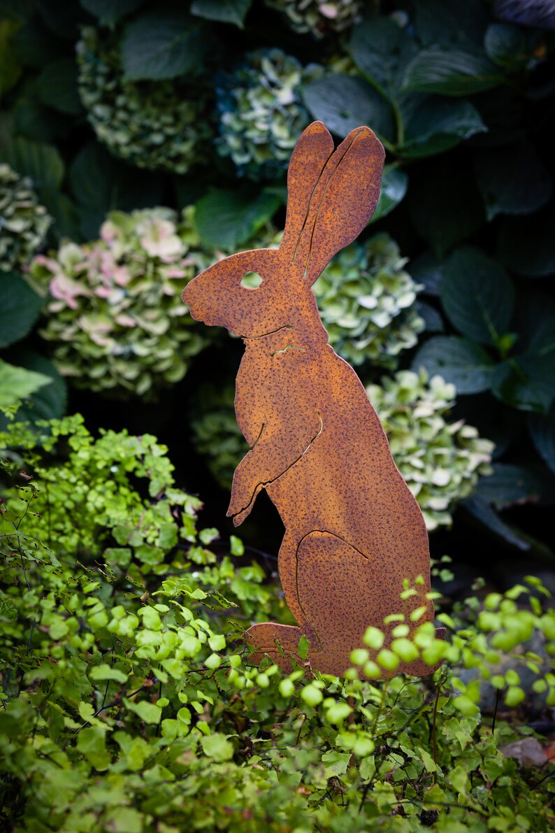 Metal Standing Rabbit Garden Stake Bunny Silhouette Rusted | Etsy