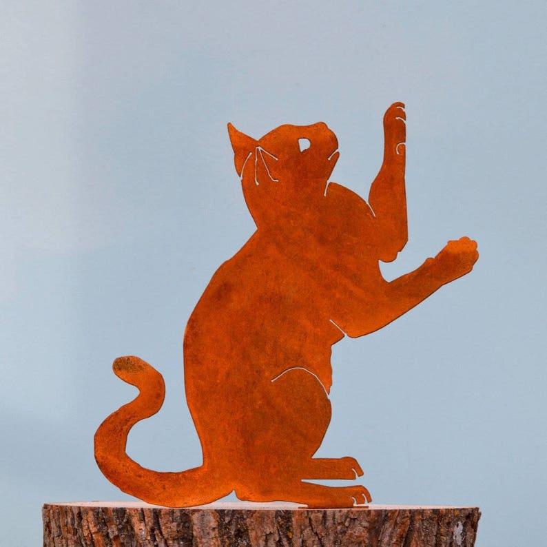 Playing Cat Rusty Metal Cat Art Crazy Cat Lady Cat Lovers Gift Metal Cat Art Metal Cat Ornament Metal Cat Decor Metal Cat A203 image 1