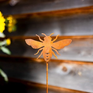 Metal Bee Garden Stake | HoneyBee Silhouette | Rusted Metal Yard Art | Garden Gifts | P403