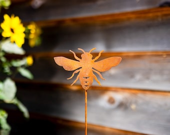 Metal Bee Garden Stake | HoneyBee Silhouette | Rusted Metal Yard Art | Garden Gifts | P403